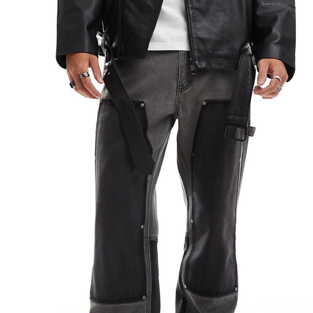 Black and Gray Leather Pants
